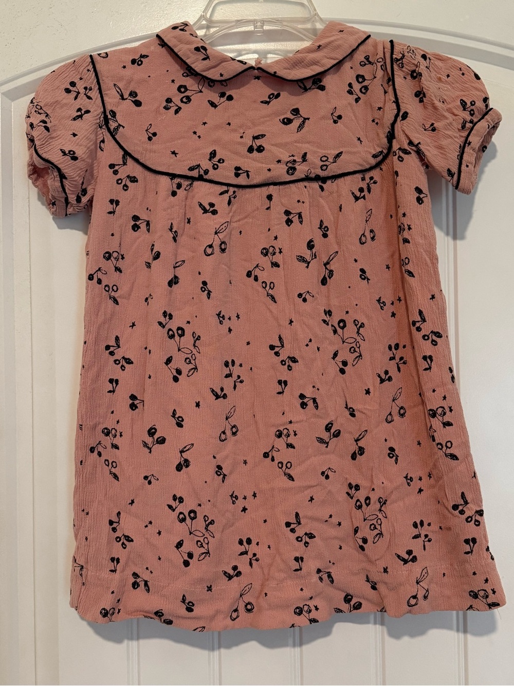 Pink Cherry Print Peter Pan Collar Cotton Dress - Girls Size 6